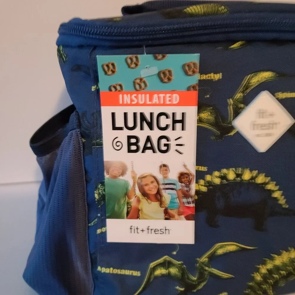 FIT + FRESH INSULATED LUNCH BAG DINOSAUR DESIGN- CONTAINER &ICE PACK-NWT(UNISEX)